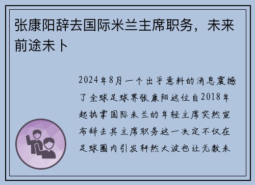 张康阳辞去国际米兰主席职务，未来前途未卜